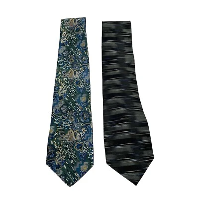 Lote de 2 corbatas Geoffrey Beene para hombre verde seda geométrica talla única diseñador geométrico Foto 1 de 4