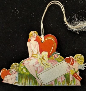 Art Deco Antique 1920s Hallmark Bridge Tally Card Valentine's Day Beauty Cupids - Picture 1 of 7
