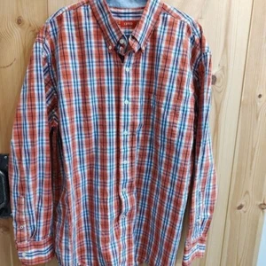 IZOD Dress Shirt Sz Large Plaid Orange Blue Long Sleeve Button Down Preppy - Picture 1 of 10