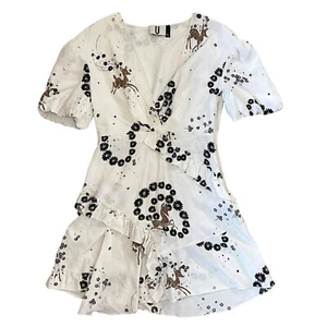 TOPSHOP UNIQUE 100% Silk PARTY DRESS US 4 Runway Ruffle Bambi Print Wrap Mini - Picture 1 of 6