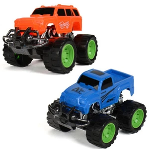 2 PCS Kids Push and Go Big Wheel Vehicle Friction Powered Monster Truck Kids Toy - Picture 1 of 16