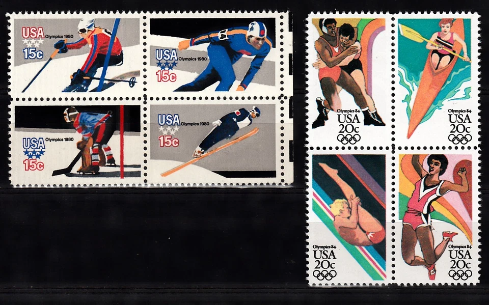 USA 1980 & 1984 OLYMPIC GAMES BLOCKS OF 4 SCOTT 1798b & 2085a MNH - Image 1 of 1