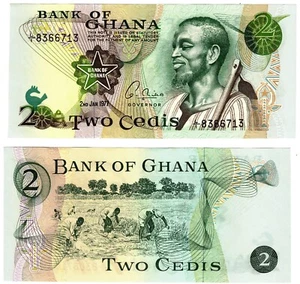 1977 Ghana 2 Cedis P14c Banknote UNC L1 Prefix - Picture 1 of 1