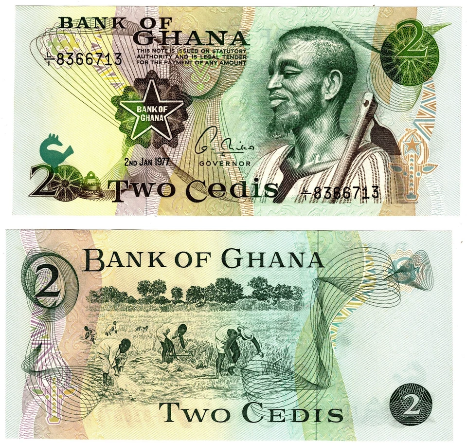 1977 Ghana 2 Cedis P14c Banknote UNC L1 Prefix - Image 1 of 1