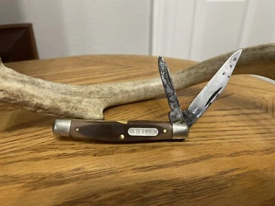 Vintage Schrade Old Timer 83OT 2 Blade Pocket Knife Tan Saw Cut Handles - Image 1 of 4