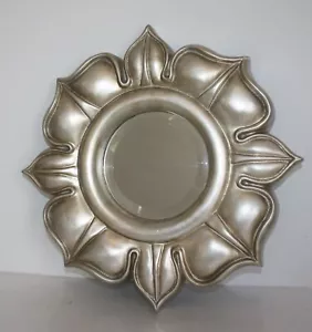 Silver Lotus Flower Sun Wall Beveled Mirror 16" - Picture 1 of 8
