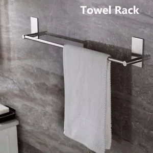 Self-Stick On Towel Rack with Self-Adhesive Stainless Steel Bathroom Towel Bar - Picture 1 of 10