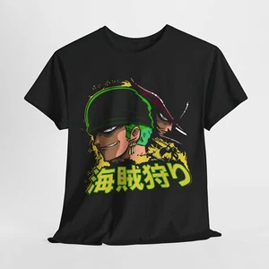 🟢 Zoro T-Shirt 🏴☠️ Intense Gaze, Bold Style, Japanese Text & Backdrop 💥👕 - Picture 1 of 23