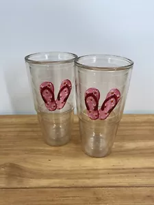 Tervis Becher Tasse Set 2 rosa Flip Flops bestickt Patch 24oz Strand Küste - Bild 1 von 10