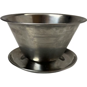 Vtg Gravy Boat 18/8 Stainless Steel Sauce Footed Bowl Saucer Leonard Denmark MCM - Picture 1 of 5