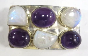 Sterling Silver W Purple and White Stones Belt Buckle 1.5" 77g - Picture 1 of 2