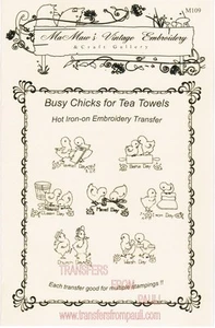 Busy Chicks DOW Hot Iron Embroidery Transfers by MaMaw's Vintage Embroidery - Picture 1 of 1