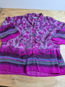 Fashion Bug Damen Top Gr. XL transparente Bluse lila Viertelarm lockere Passform - Bild 1 von 8