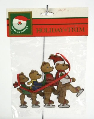 Patinaje sobre hielo de madera con adornos navideños de Santa's World vintage 1991 adorno Foto 1 de 4