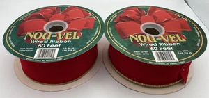 2 Vintage Nou-Vel Gold Edge Wired Red Velvet Ribbon Rolls Christmas 2.5" - Picture 1 of 6