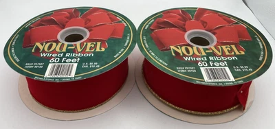 2 Vintage Nou-Vel Gold Edge Wired Red Velvet Ribbon Rolls Christmas 2.5" - Image 1 of 4