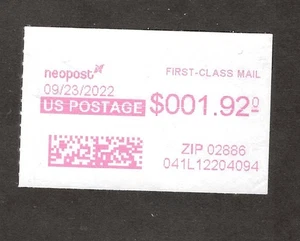 CVP192 NEOPOST $1.92 Computer Vended Neopost single 9/23/2022 - Picture 1 of 1