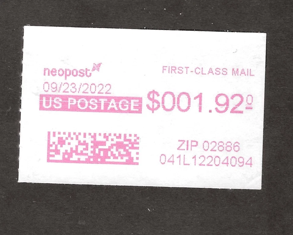 CVP192 NEOPOST $1.92 Computer Vended Neopost single 9/23/2022 - Image 1 of 1
