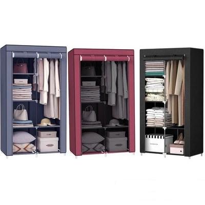 Wardrobe With Hanging Rail Shelving Clothes Storage Large Cupboard Fabric Canvas - Image 1 of 2