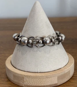 Brazalete vintage de plata de ley con eslabones abiertos con detalles de bola 24,22 g - Imagen 1 de 7