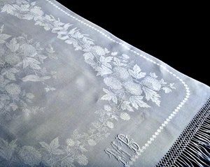 Vintage französisches Damast Leinen Schau Handtuch 30x 50" verziert MB Mono Himbeeren Vögel - Bild 1 von 20