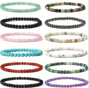Edelstein Armband 4mm Perlen Türkis Amethyst Rosenquarz Achat Karneol Naturstein - Bild 1 von 4