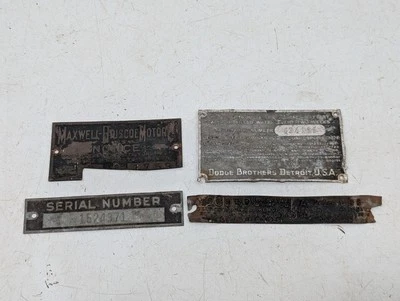 BRASS ERA MAXWELL BRISCO MOTOR & DODGE BROTHERS CAR DATA PLATE VINTAGE BADGE LOT - Image 1 of 4