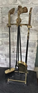 Vintage Golfschläger & Ballgriff Kamin Werkzeug Set Messing und Schwarz - Bild 1 von 5