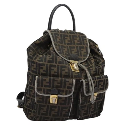 FENDI Zucca Canvas Backpack Brown Black gold Auth 117434 - Image 1 of 4