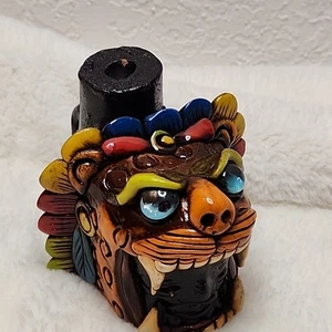 Azteken Jaguar Todespfeife Brüllende leuchtende Farben Kopf im Mund Ton LESEN - Bild 1 von 13