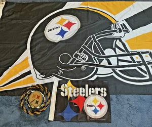 Pittsburg Steelers Bandera Banderas NFL FUTBOL Grande 3x5 CASCO LOGOTIPO y Pequeño - Imagen 1 de 5