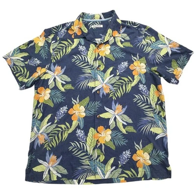 Tommy Bahama Shirt Mens XL Blue Hawaiian Silk Blend Short Sleeve Camp Button - Image 1 of 4