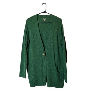J. Jill Angora Blend Oversized One Button Cardigan Speckled Pine Green Medium - Picture 1 of 10