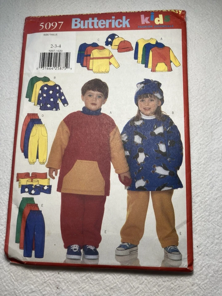Butterick Pattern 5097 Children’s Top Pants Hat Scarf Child Size 2-4 UNCUT - Image 1 of 1