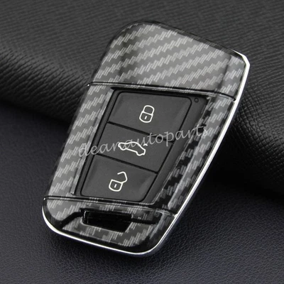 Carbon Fiber Car Smart Key Fob Case Cover For VW Atlas Jetta Arteon Passat Taos - Image 1 of 4