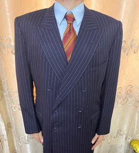 1950s Vintage all worsted handtailored Bespoke db gangster retro navy suit 42R - Bild 1 von 14