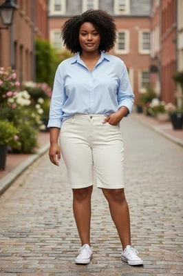 Bermudas para mujer talla 14P algodón blanco Foto 1 de 4