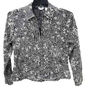 Laura Ashley Petite Medium schwarz weiß bestickte Jacke Blumen Viskosemischung - Bild 1 von 7