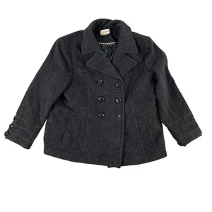 St. John's Bay Peacoat Jacket Womens XL Gray Cashmere Wool Blend Double Breasted - Picture 1 of 12
