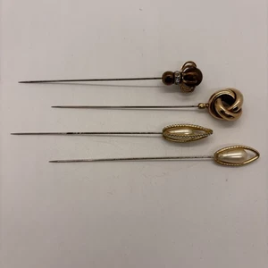 Vintage Stick Hutnadeln Schmuck geblendet Strass goldfarben weiß 4er Set - Bild 1 von 13