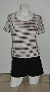 Einfaches T-Shirt mit Streifen in Rosa, Weiß, Schwarz und Beige in Gr. 36/38 *** - Bild 1 von 6
