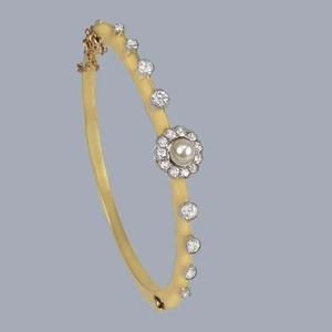 Antique 1.3ct Diamond and Pearl Bangle 18ct Gold and Platinum Edwardian ca.1910 - Picture 1 of 9