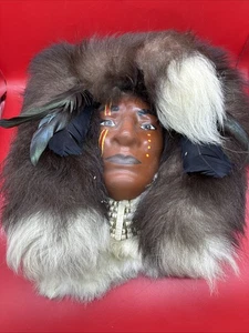 Indianer Indianer Krieg Häuptling Gesicht Kopf Maske Fell Wandbehang Kunst - Bild 1 von 10