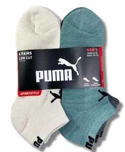 6 Stück Puma niedrig geschnittene Herrensocken creme grau grün Sportstil sechs Large 10-13 - Bild 1 von 2