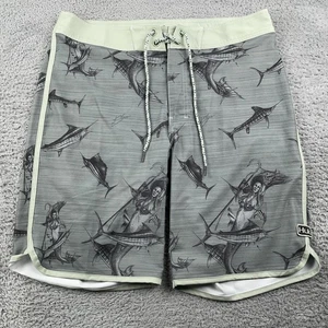 HUK Shorts Herren 32 grau grün Angeln Boardshorts Badehose Marlin Meerjungfrau - Bild 1 von 10