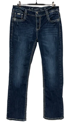 LA Idol Jeans Junior 15 Blue Embroidered Flap Pockets Stretch  Actual 36X33 USA - Image 1 of 4