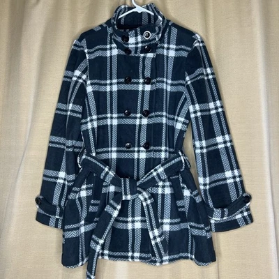 Ike Behar Women’s Trench Coat Double Breasted Black And White Tie Buttons XL New - Image 1 of 4