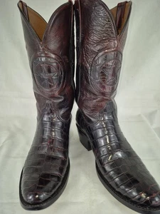 Black Jack Alligator Belly Cowboy Black Cherry Mens Boots Size 10D Handmade USA  - Picture 1 of 21