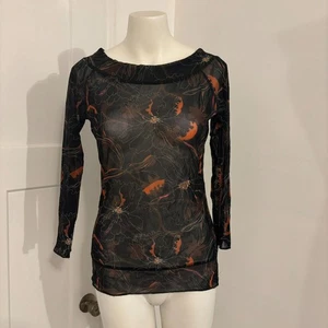 The Limited size Large Sheer Long Sleeve Boat Neck Black and Red Top - Picture 1 of 5