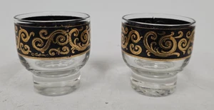 Culver 2 Vintage Toledo Black Gold Cocktail Rocks Glasses Signed Free S&H - Picture 1 of 5